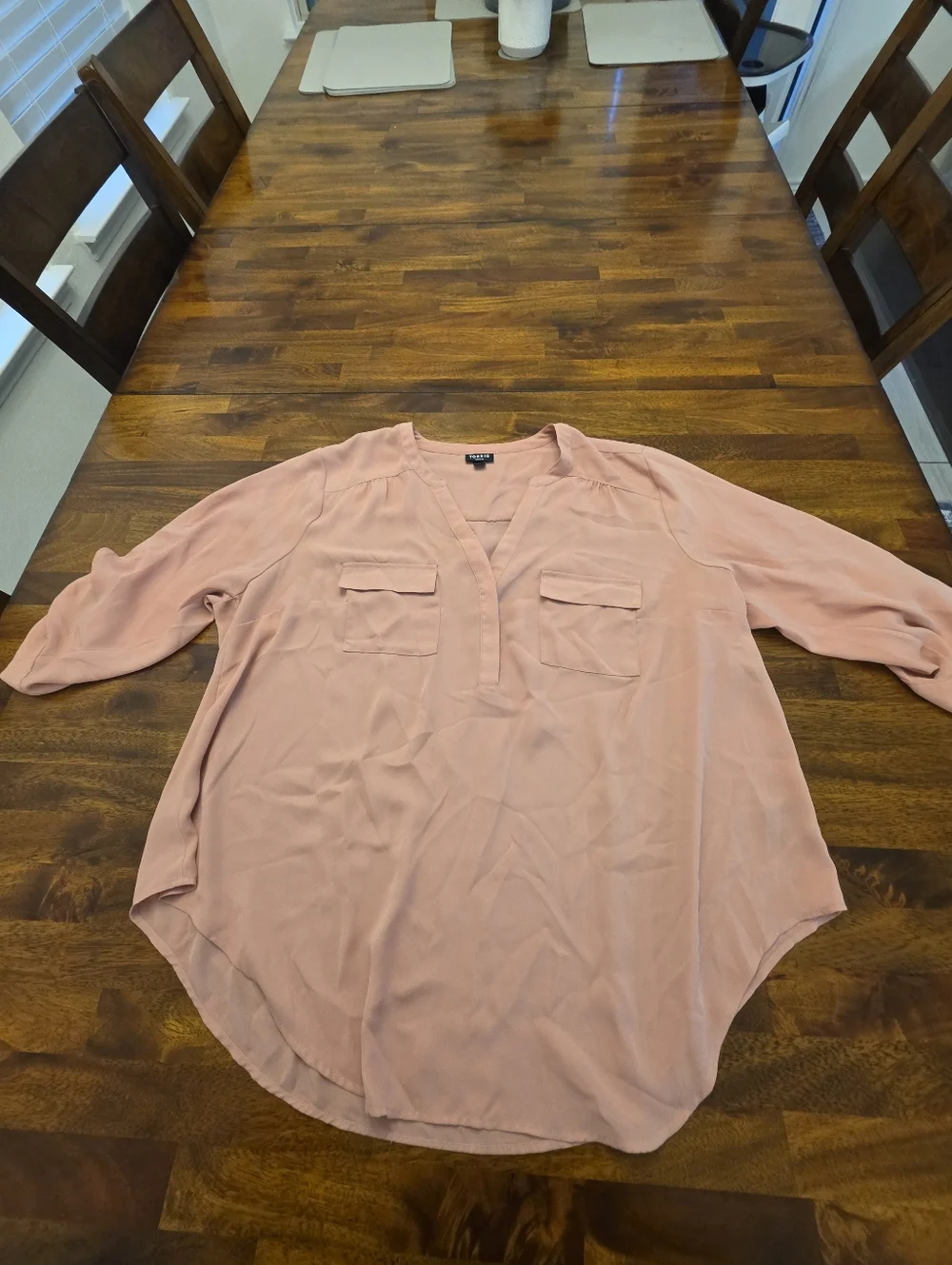 torrid Size 1‎ Peachy Blush V-Neck Roll-Sleeve Tunic Sku 60 - Picture 7 of 10